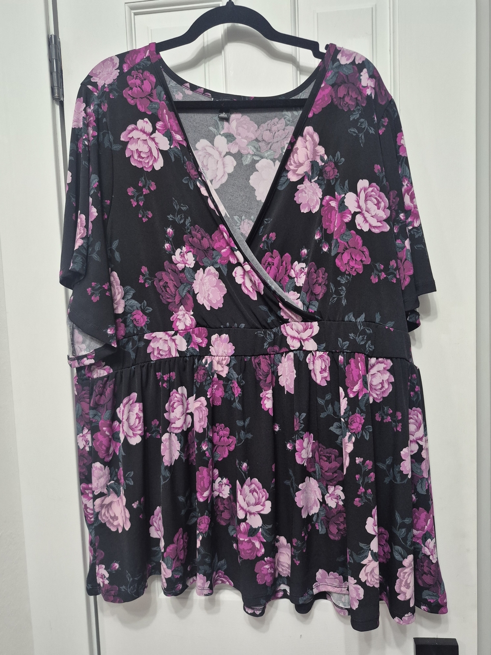 torrid Black Floral Surplice Peplum Top with Pink Roses